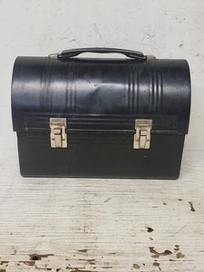 Vintage Aladdin INDUSTRIAL LUNCH BOX, Old Black Metal Worker's Lunchbox - Picture 1 of 6