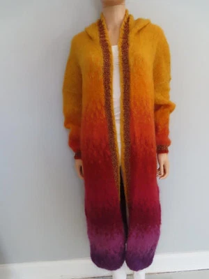 Cárdigan largo con capucha mezcla mohair rosa carmín/multicolor O/S Foto 1 de 4