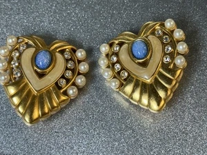 Elizabeth Taylor Avon Herz von Hollywood goldfarbene Perlen Clip Ohrringe CJ-M-4 - Bild 1 von 4