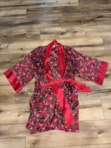 Victoria’s Secret VINTAGE Robe-one Size-polyester W/ Satin Look- Red Floral - Picture 1 of 3
