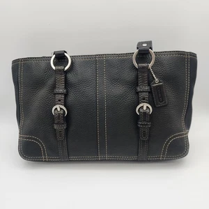 Coach Chelsea F10887 Black Pebbled Leather Medium Shoulder Bag Satchel Purse - Picture 1 of 18