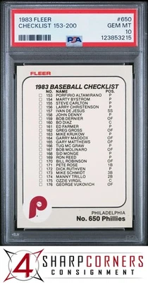 Lista de verificación de béisbol Fleer #650 1983 153-200 PSA 10 Foto 1 de 2