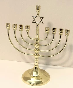 Stella di David 9 rami Hanukkah Menorah tono oro, altezza 11,5" - Foto 1 di 8