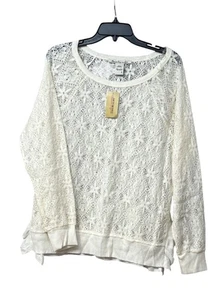 American Rag Junior’s Lace Knit Ruffle Hemline Trim Sweater Tunic, L - Picture 1 of 8