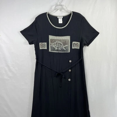 Maxi Vestido Vintage Nina Piccalino Talla 16 Negro Cambio Artístico Arrugado Boho Foto 1 de 4