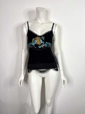 Top Flor Terciopelo Azul Marino Dolce & Gabbana Principios Años 00 De Colección S 40 Foto 1 de 4