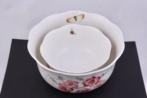 LENOX BUTTERFLY MEADOW SET OF 2 NESTING BOWLS 8” & 6” - MINT - Picture 1 of 12