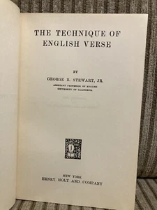 The Technique of English Verse by George R. Stewart, Jr. Hardcover 1930 - Imagen 1 de 4