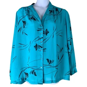 Blusa De Colección Dama Forma Talla 42 EE. UU. 12 Azul Teal Semi Transparente Abotonada - Imagen 1 de 4
