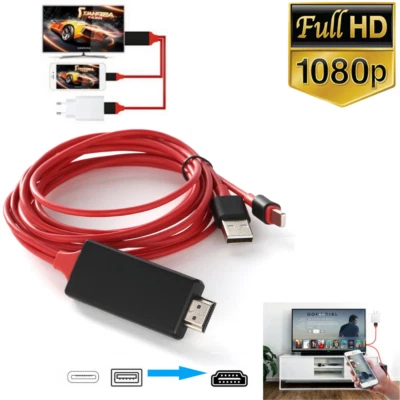 1080P HDMI Mirroring AV Cable Phone to TV HDTV Adapter for iPhone 12 11 X 8 iPad - Image 1 of 4
