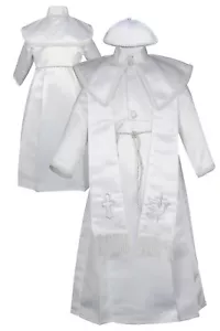 Abito vestito stola battesimo battesimo neonato bambino 0-30M bianco argento - Foto 1 di 5