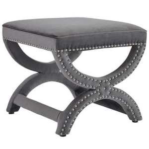 Modway Expound Velvet Upholstered Nailhead Trim Ottoman in Gray - Picture 1 of 4