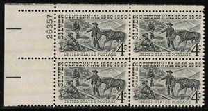 US USA Sc# 1130 MNH FVF PLATE # BLOCK Henry Comstock Silver Mt Davidson Horse - Picture 1 of 1