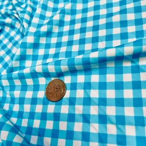 FREE SHIPPING 4Way Stretch Fabric Plaid Vichy Baby Blue Spandex for Swimwear - Picture 1 of 5