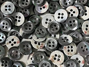 48 Japanese Smoke Trocas Oyster Shell Button White Speck Back 11mm 7/16" 4 hole - Picture 1 of 2