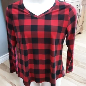 KEINE GRENZEN V-Ausschnitt rot schwarz kariert langarm weicher Pullover Top XXXL - Bild 1 von 4