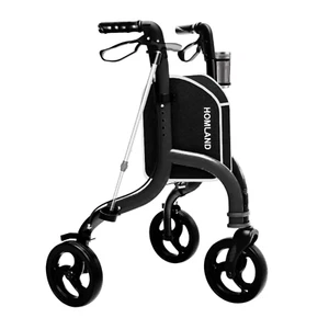 HOMLAND Foldable Wheeled Height Adjustable Rollator with Cane/Cup Holder Black - Picture 1 of 5