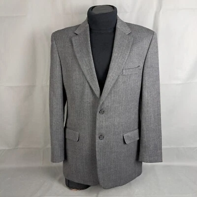 Chaqueta Blazer Savile Row Sportcoat 42 Largo Hombre 100% Lana de Cordero Gris Negro Chevron Foto 1 de 4