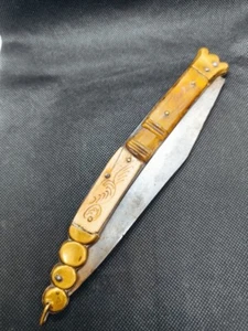 Navaja Knife Antique 18th 19th Century Spanish France NAVAJA Folding Knife Brass - Picture 1 of 14