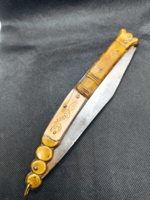 Navaja Knife Antique 18th 19th Century Spanish France NAVAJA Folding Knife Brass - Image 1 of 4