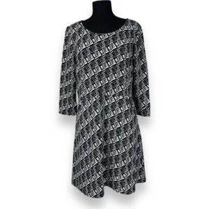 41 Hawthorn Dress Black and White XL Geometric Pattern 3/4 Sleeves Pullover - Picture 1 of 12