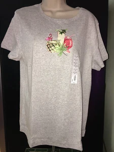 Croft & Barrow Super Soft Tee, NWT, Tropical Drink Graphic w/glitter & sequin XL - Picture 1 of 4