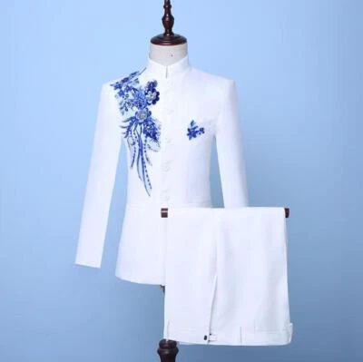 Traje Formal Para Hombre Calce Ajustado Lentejuelas 2 Piezas Floral Show Compere Chaqueta Pantalones 3XL Foto 1 de 4