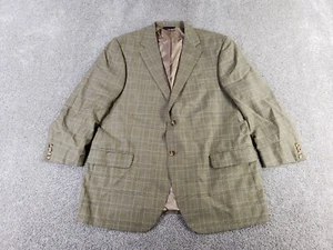 T. Harris Men's Sports Coat 46R Beige Plaid Wool 2 Button Double-Vented - Picture 1 of 13