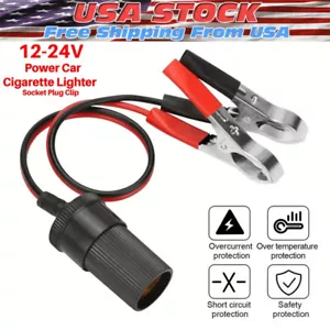 12V Battery To Cigarette Lighter Adapter Alligator Clamp Clip 12 Volt Car Socket - Picture 1 of 17