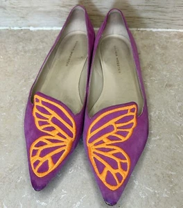 Read Description Sophia Webster Pink Suede Butterfly Flats Resoled Vibram - Picture 1 of 11