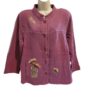 Linda K Originals XL Art-to-Wear Hand Painted Flower Button Up Top Jacket - Picture 1 of 18