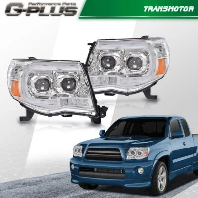 Fit For 05-11 Toyota Tacoma Dual LED Tube projector Headlights Headlamps Chrome - Image 1 of 4
