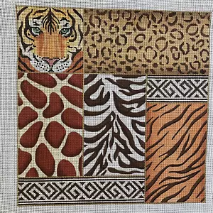 Needlepoint Hand Stitch Painted Canvas AS Tiger Prints Sampler 14 Ct Metallics - Picture 1 of 8