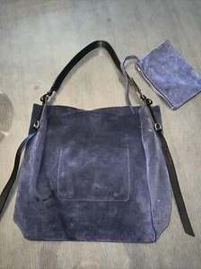 AllSaints Tote Luxe North South Suede Heavy Midnight Navy With Zip Pouch Saks - Picture 1 of 11