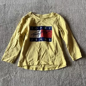 Tommy Hilfiger Jeans Unisex Child Yellow Long Sleeve Crewneck Logo Shirt Size 3T - Picture 1 of 18