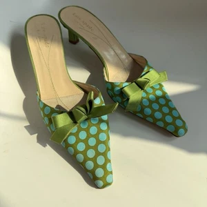 Vintage Kate Spade Green Polka Dot Sandals Heels Shoes Sz 6 Leather Italy - Picture 1 of 6