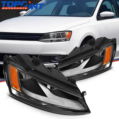 Conjunto de par de faros para VW Jetta 1.8L 1.4L 2.0L 2.5L 14-18 carcasa negra Foto 1 de 4