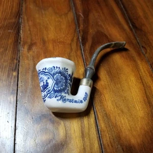 Vtg 1987 Zenith Delft Blue Ceramic Tobacco Pipe "Kerstmis" 80s ISC - Picture 1 of 9