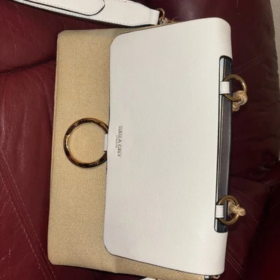 Bolso Bandolera Convertible Luella Gris Verde Tejido Rafia Superior Solapa Sobre Foto 1 de 4