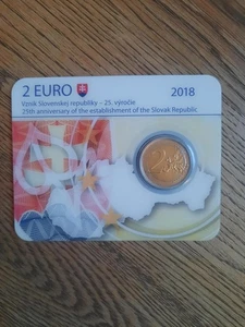 Slowakei 2 Euro Münze 2018 in offizieller Münzkarte 25 Jahre Slowakei - Bild 1 von 2