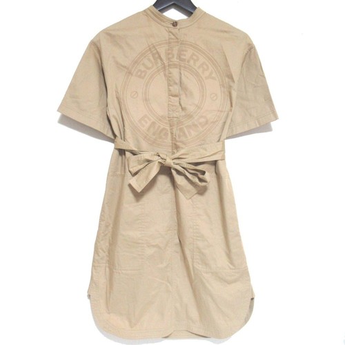 Abito Burberry stampa logo manica corta cintura ginocchio beige taglia IT36