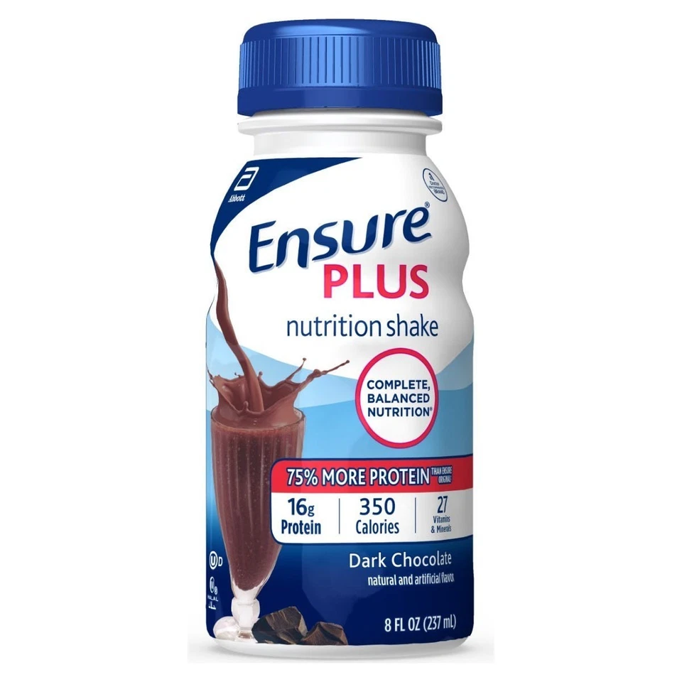 Batido nutricional de chocolate negro Ensure PLUS, 8 fl oz, paquete de 24 Foto 1 de 4