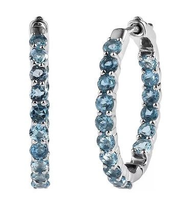 DK 925 STERLING SILVER GENUINE BLUE TOPAZ INSIDE OUT HOOP EARRINGS 1.25" NWOT  - Image 1 of 4