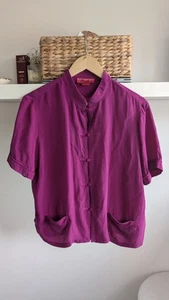 Vintage Monsoon Oriental Blouse Purple Floral Chinoiserie Style Silk Mix Size 16 - Picture 1 of 8