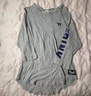 ♡ Милый серый Victoria's Secret розовый длинным рукавом рубашка Y2K размер M VS - Изображение 1 из 3