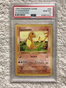 PSA 10 Charmander Shadowless Gem Mint #46/102 Pokémon Base Set Pokemon TCG - Picture 1 of 2
