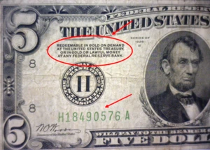 1928B $5 Federal Reserve Note “REDEEMABLE IN GOLD” LIGHT GREEN SEAL & SERIAL #'s - Picture 1 of 5