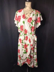 Scobe White & Pink Floral Rose Wrap Maxi Dress Women's Size 2X - Picture 1 of 7