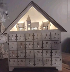 Christmas Wooden Advent Calender Lights Up Church & 15"t x 14"w x 3.5" #28C - Picture 1 of 7