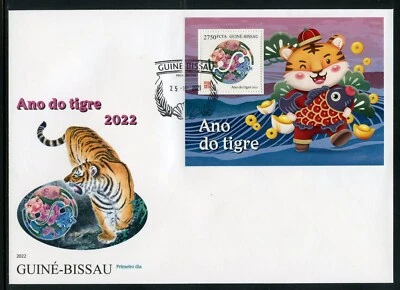 Guinée Bissau 2021 Année Du Tigre Deux Souvenir Feuilles Premier Jour Housses - Photo 1/2